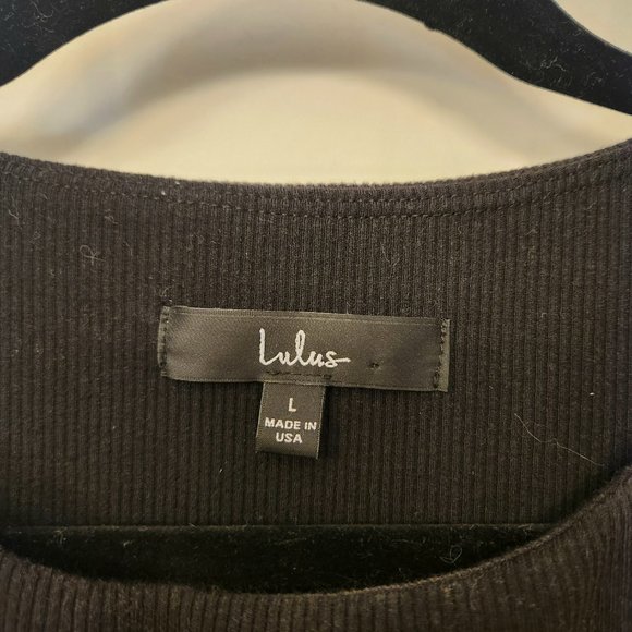 Lulus Black Ribbed Drawstring Ruched Bodycon Dress - Picture 2 of 2